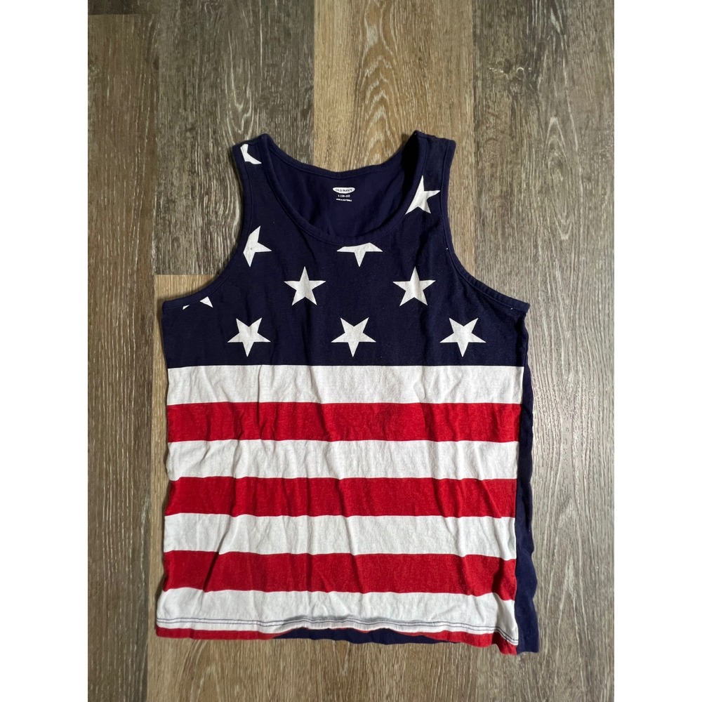 Old Navy Tank Top Kids Large 10-12 Blue Red American Flag Stars Stripes 4th July